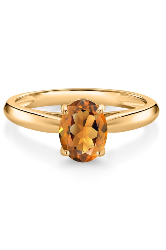10K Yellow Gold Orange Red Madeira Citrine Solitaire Engagement Ring for Women (1.10 Cttw, Oval 8X6MM, Gemstone Birthstone, Available in Size 5, 6, 7, 8, 9)