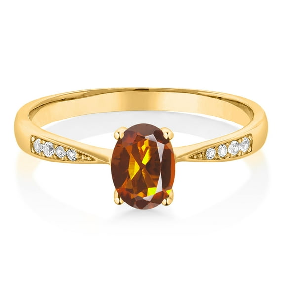 Gem Stone King 10K Yellow Gold Orange Red Madeira Citrine and White Diamond Engagement Ring for Women (0.76 Cttw, Gemstone Birthstone, Oval 7X5MM, Available in Size 5, 6, 7, 8, 9)