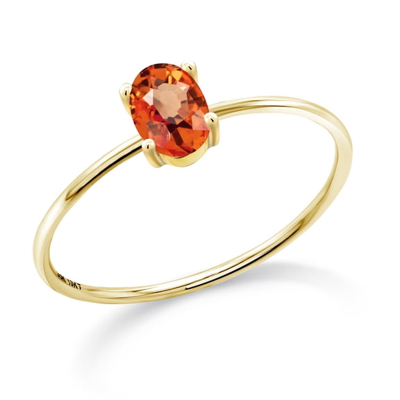 Gem Stone King 10K Yellow Gold Orange Sapphire Engagement Ring for Women  | 0.55 Cttw | Oval 6X4MM | Gemstone Birthstone