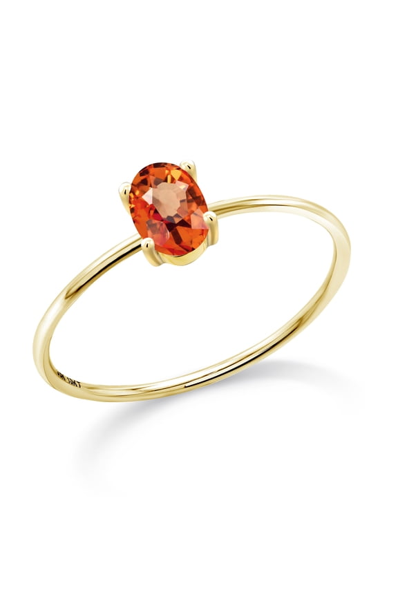 10K Yellow Gold Orange Sapphire Engagement Ring for Women | 0.55 Cttw | Oval 6X4MM | Gemstone Birthstone