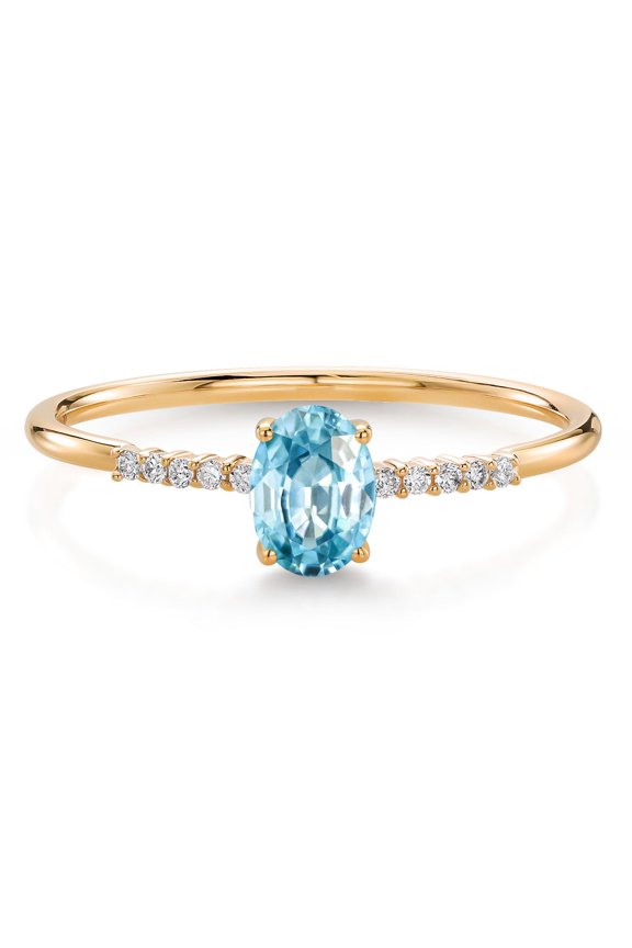 10K Yellow Gold Oval Blue Zircon and White Lab Grown Diamond Engagement Ring for Women (0.70 Cttw, Oval 6X4MM, Gemstone December Birthstone, Available in Size 5, 6, 7, 8, 9)