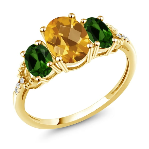 Gem Stone King 10K Yellow Gold Oval Checkerboard Yellow Citrine and Green Chrome Diopside Women Ring (2.39 Cttw, Gemstone Birthstone, Size 8)