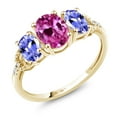 thumbnail image 1 of Gem Stone King 10K Yellow Gold Oval Pink Created Sapphire Blue Tanzanite and Diamond Engagement Ring for Women (1.82 Cttw, Size 8), 1 of 4