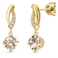 thumbnail image 1 of Gem Stone King 10K Yellow Gold Peach Morganite and Lab Grown Diamond Stud Dangle Earrings for Women | 1.25 Cttw | Gemstone October Birthstone | Round 6MM, 1 of 6