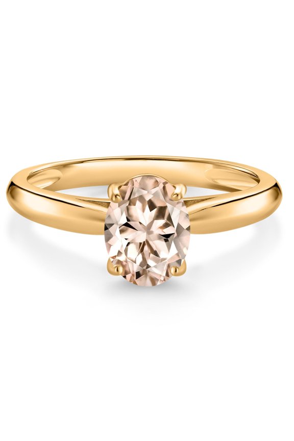 10K Yellow Gold Peach Morganite Solitaire Engagement Ring for Women (1.00 Cttw, Oval 8X6MM, Gemstone October Birthstone, Available in Size 5, 6, 7, 8, 9)