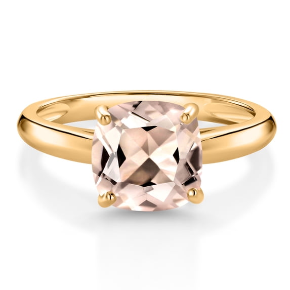 Gem Stone King 10K Yellow Gold Peach Morganite Solitaire Engagement Ring for Women (1.88 Cttw, Cushion 8MM, Gemstone October Birthstone, Available in Size 5, 6, 7, 8, 9)