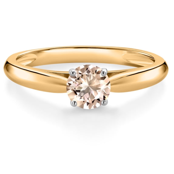 Gem Stone King 10K Yellow Gold Peach Morganite Solitaire Engagement Ring for Women (0.40 Cttw, Round 5MM, Gemstone, Available in Size 5, 6, 7, 8, 9)