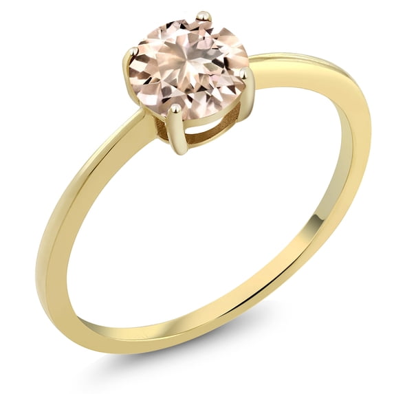 Gem Stone King 10K Yellow Gold Peach Morganite Solitaire Engagement Ring for Women (0.60 Cttw, Round 6MM, Gemstone October Birthstone, Size 8)