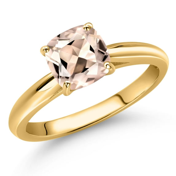 Gem Stone King 10K Yellow Gold Peach Morganite Solitaire Engagement Ring for Women | 0.82 Cttw | Cushion 6MM | Gemstone October Birthstone | Size 7