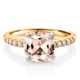 thumbnail image 1 of Gem Stone King 10K Yellow Gold Peach Morganite and White Lab Grown Diamond Engagement Ring for Women (2.08 Cttw, Cushion 8MM, Gemstone October Birthstone, Size 5), 1 of 4