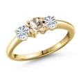 thumbnail image 1 of Gem Stone King 10K Yellow Gold Peach Morganite and White Moissanite Engagement Ring for Women | 0.86 Cttw | Round 5MM | Gemstone October Birthstone | Size 6, 1 of 7