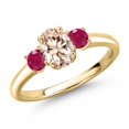 thumbnail image 1 of Gem Stone King 10K Yellow Gold Peach Morganite and Red Ruby Engagement Ring for Women | 1.15 Cttw | Oval 7X5MM | Gemstone October Birthstone | Size 5, 1 of 6
