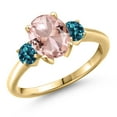 thumbnail image 1 of Gem Stone King 10K Yellow Gold Peach Nano Morganite and London Blue Topaz Engagement Ring for Women | 2.66 Cttw | Oval 9X7MM | Gemstone October Birthstone | Size 7, 1 of 6