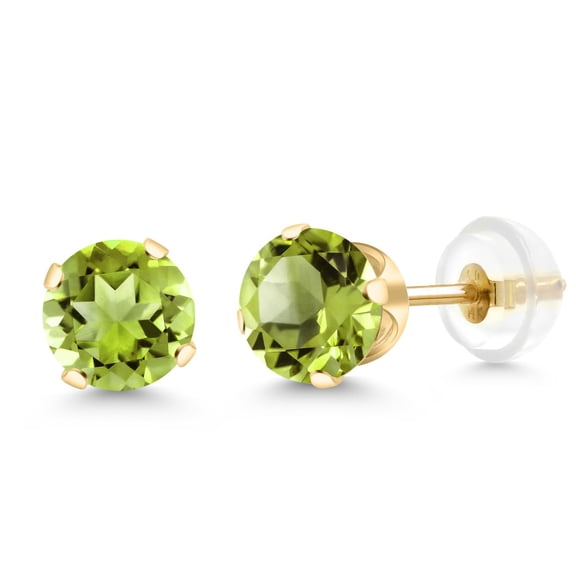 Gem Stone King 10K Yellow Gold Peridot Women Stud Earrings | 2.00 Cttw | Gemstone Birthstone | Round 6MM