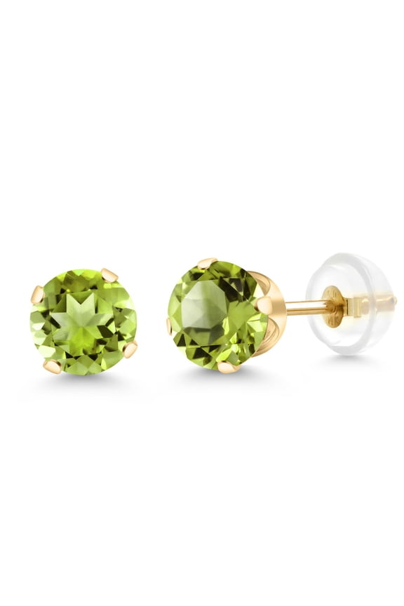 10K Yellow Gold Peridot Women Stud Earrings | 2.00 Cttw | Gemstone Birthstone | Round 6MM