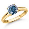 thumbnail image 1 of Gem Stone King 10K Yellow Gold Persian Blue Moissanite Solitaire Engagement Ring for Women | 1.00 Cttw | Cushion 6MM | Gemstone Birthstone | Size 9, 1 of 6