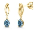 thumbnail image 1 of Gem Stone King 10K Yellow Gold Persian Blue Moissanite Stud Dangle Earrings for Women | 0.90 Cttw | Gemstone Birthstone | Oval 6X4MM, 1 of 6