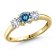 thumbnail image 1 of Gem Stone King 10K Yellow Gold Persian Blue Moissanite and White Created Sapphire Engagement Ring for Women | 1.00 Cttw | Round 5MM | Gemstone Birthstone | Size 8, 1 of 6