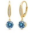 thumbnail image 1 of Gem Stone King 10K Yellow Gold Persian Blue Moissanite and Lab Grown Diamond Earrings for Women | 2.12 Cttw | Gemstone Birthstone | Round 6.5MM, 1 of 6