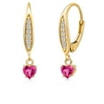 thumbnail image 1 of Gem Stone King 10K Yellow Gold Pink Created Sapphire and Lab Grown Diamond Earrings for Women | 1.09 Cttw | Gemstone September Birthstone | Heart Shape 4MM, 1 of 6