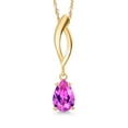 thumbnail image 1 of Gem Stone King 10K Yellow Gold Pink Created Sapphire Pendant Necklace for Women | 1.00 Cttw | Gemstone September Birthstone | Pear Shape 7X5MM | With 18 inch Chain, 1 of 6