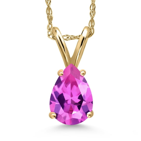 Gem Stone King 10K Yellow Gold Pink Created Sapphire Pendant Necklace for Women | 1.00 Cttw | Gemstone September Birthstone | Pear Shape 7X5MM | With 18 inch Chain