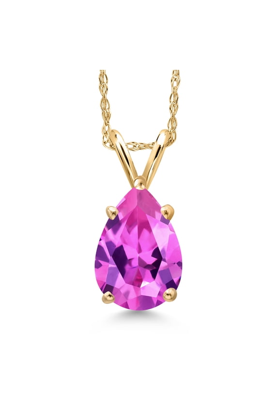10K Yellow Gold Pink Created Sapphire Pendant Necklace for Women | 1.60 Cttw | Gemstone September Birthstone | Pear Shape 9X6MM
