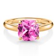 thumbnail image 1 of Gem Stone King 10K Yellow Gold Pink Created Sapphire Solitaire Engagement Ring for Women (2.75 Cttw, Cushion 8MM, Gemstone September Birthstone, Available in Size 5, 6, 7, 8, 9), 1 of 4