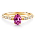 thumbnail image 1 of Gem Stone King 10K Yellow Gold Pink Created Sapphire and White Lab Grown Diamond Engagement Ring for Women (1.08 Cttw, Oval 7X5MM, Gemstone September Birthstone, Size 5), 1 of 4