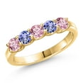 thumbnail image 1 of Gem Stone King 10K Yellow Gold Pink Lab Grown Diamond and Blue Tanzanite Wedding-Bands Ring for Women | 0.90 Cttw | Round 3.5MM | Gemstone April Birthstone | Size 6, 1 of 6