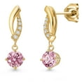 thumbnail image 1 of Gem Stone King 10K Yellow Gold Pink and White Lab Grown Diamond Stud Dangle Earrings for Women | 1.05 Cttw | Gemstone April Birthstone | Round 5MM, 1 of 6