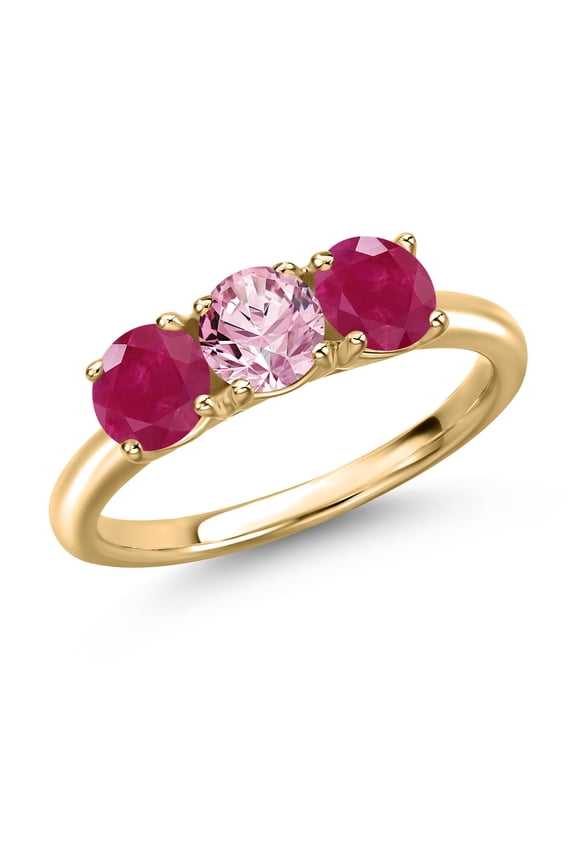 10K Yellow Gold Pink Lab Grown Diamond and Red Ruby Engagement Ring for Women | 1.60 Cttw | Round 5MM | Gemstone April Birthstone | Size 9