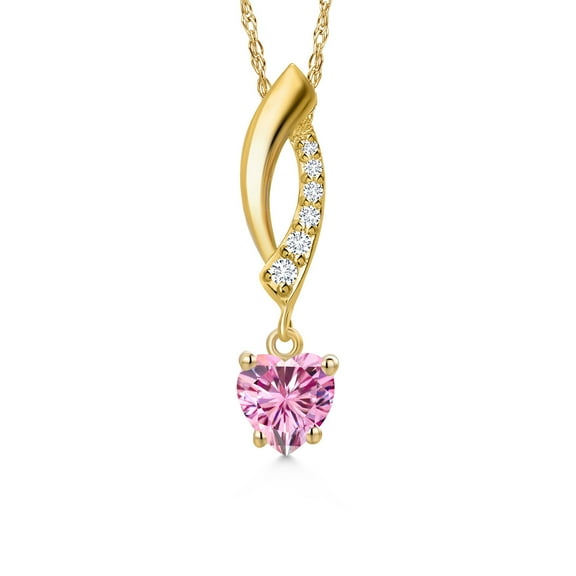 Gem Stone King 10K Yellow Gold Pink Moissanite and Lab Grown Diamond Pendant Necklace for Women | 0.53 Cttw | Gemstone Birthstone | Heart Shape 5MM | With 18 inch Chain