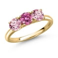 thumbnail image 1 of Gem Stone King 10K Yellow Gold Pink Moissanite and Pink Lab Grown Diamond Engagement Ring for Women | 1.50 Cttw | Round 5MM | Gemstone Birthstone | Size 5, 1 of 6