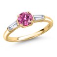 thumbnail image 1 of Gem Stone King 10K Yellow Gold Pink Moissanite and Lab Grown Diamond Engagement Ring for Women | 1.10 Cttw | Round 6MM | Gemstone Birthstone | Size 9, 1 of 6