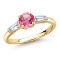 thumbnail image 1 of Gem Stone King 10K Yellow Gold Pink Mystic Topaz and Lab Grown Diamond Engagement Ring for Women | 1.80 Cttw | Round 6MM | Gemstone November Birthstone | Size 7, 1 of 6