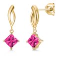 thumbnail image 1 of Gem Stone King 10K Yellow Gold Pink Mystic Topaz Stud Dangle Earrings for Women | 1.60 Cttw | Gemstone November Birthstone | Princess 5MM, 1 of 6
