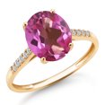 thumbnail image 1 of Gem Stone King 10K Yellow Gold Pink Mystic Topaz and White Diamond Engagement Ring for Women | 3.37 Cttw | Oval 10X8MM | Gemstone November Birthstone | Size 6, 1 of 7