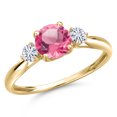 thumbnail image 1 of Gem Stone King 10K Yellow Gold Pink Mystic Topaz and White Moissanite 3-Stone Ring for Women | 1.70 Cttw | Round 6MM | Gemstone November Birthstone | Size 6, 1 of 6