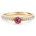 thumbnail image 1 of Gem Stone King 10K Yellow Gold Pink Tourmaline and White Lab Grown Diamond Engagement Ring for Women (0.33 Cttw, Gemstone October Birthstone, Round 3.5MM, Size 5), 1 of 4
