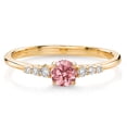 thumbnail image 1 of Gem Stone King 10K Yellow Gold Pink and White Lab Grown Diamond Engagement Ring for Women (0.34 Cttw, Round 4MM, Gemstone April Birthstone, Available in Size 5, 6, 7, 8, 9), 1 of 4