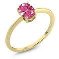 thumbnail image 1 of Gem Stone King 10K Yellow Gold Pink Zirconia Solitaire Engagement Ring for Women (0.76 Cttw, Oval 7X5MM, Gemstone Birthstone, Size 6), 1 of 3