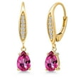 thumbnail image 1 of Gem Stone King 10K Yellow Gold Pure Pink Mystic Topaz and Lab Grown Diamond Earrings for Women | 1.73 Cttw | Gemstone November Birthstone | Pear Shape 7X5MM, 1 of 6