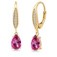 thumbnail image 1 of Gem Stone King 10K Yellow Gold Pure Pink Mystic Topaz and Lab Grown Diamond Earrings for Women | 2.09 Cttw | Gemstone November Birthstone | Pear Shape 8X5MM, 1 of 6