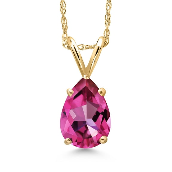 Gem Stone King 10K Yellow Gold Pure Pink Mystic Topaz Pendant Necklace for Women | 1.37 Cttw | Gemstone November Birthstone | Pear Shape 8X6MM | With 18 inch Chain