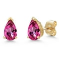 thumbnail image 1 of Gem Stone King 10K Yellow Gold Pure Pink Mystic Topaz Stud Earrings for Women | 1.64 Cttw | Gemstone November Birthstone | Pear Shape 7X5MM, 1 of 7
