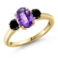 thumbnail image 1 of Gem Stone King 10K Yellow Gold Purple Amethyst and Black Diamond Engagement Ring for Women | 1.74 Cttw | Oval Checkerboard 8X6MM | Gemstone February Birthstone | Size 7, 1 of 6