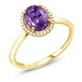 thumbnail image 1 of Gem Stone King 10K Yellow Gold Purple Amethyst and Diamond Women Engagement Ring (1.00 Cttw, Oval 8X6MM, Gemstone Birthstone, Available in Size 5, 6, 7, 8, 9), 1 of 6