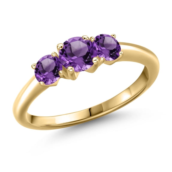 Gem Stone King 10K Yellow Gold Purple Amethyst Engagement Ring for Women | 0.98 Cttw | Round 5MM | Gemstone February Birthstone | Size 8