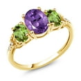 thumbnail image 1 of Gem Stone King 10K Yellow Gold Purple Amethyst Green Peridot and Diamond Accent Engagement Ring for Women | 2.19 Cttw | Oval 8X6MM and 6X4MM | Wedding Engagement Anniversary Ring | Size 7, 1 of 4